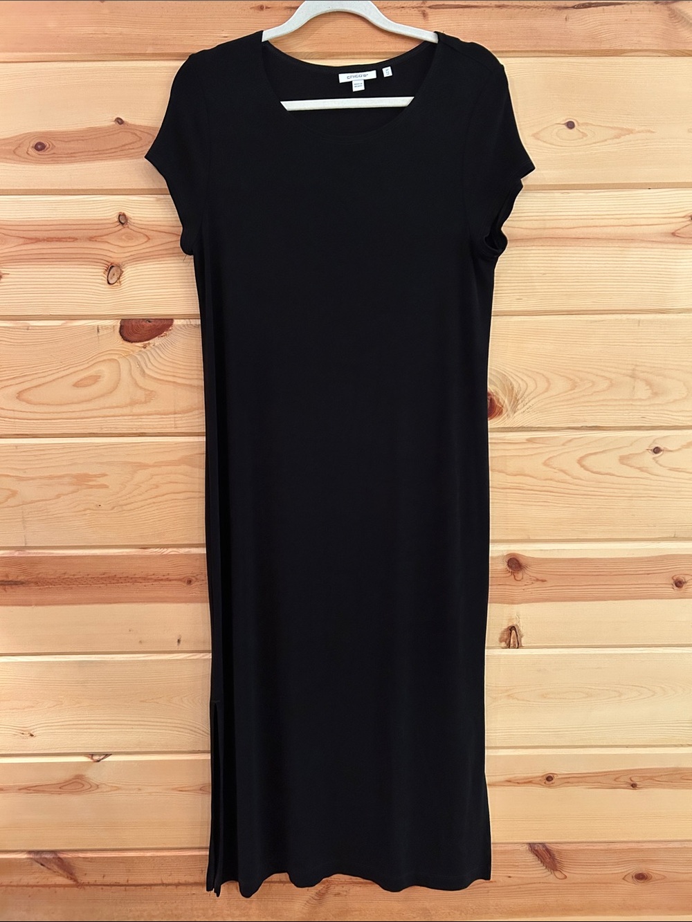 Chico's Black Short-Sleeve Maxi  Dress with Round Neck, 2P Chico’s size